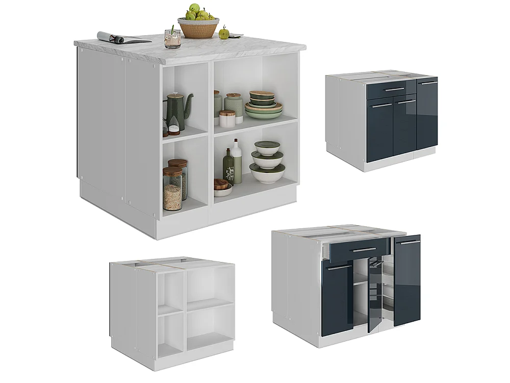 Wyspa kuchenna ciemnoniebieski wysoki połysk 90x60x82 fame-line