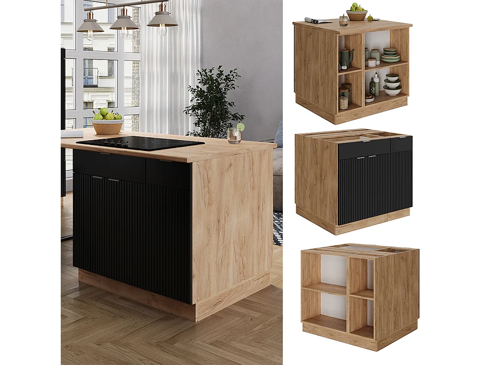 Îlot de cuisine noir rayé 90x60x82 fame-line