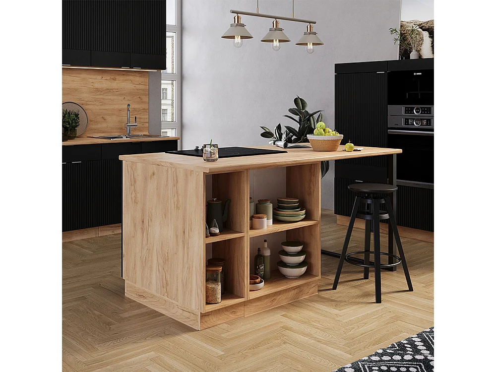 Îlot de cuisine noir rayé 90x60x82 fame-line