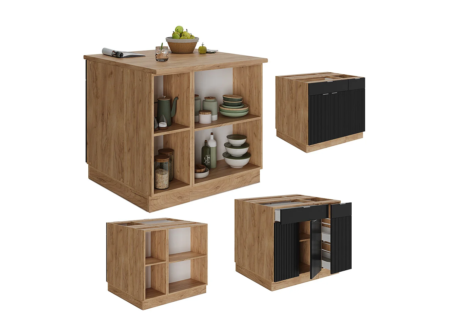 Îlot de cuisine noir rayé 90x60x82 fame-line