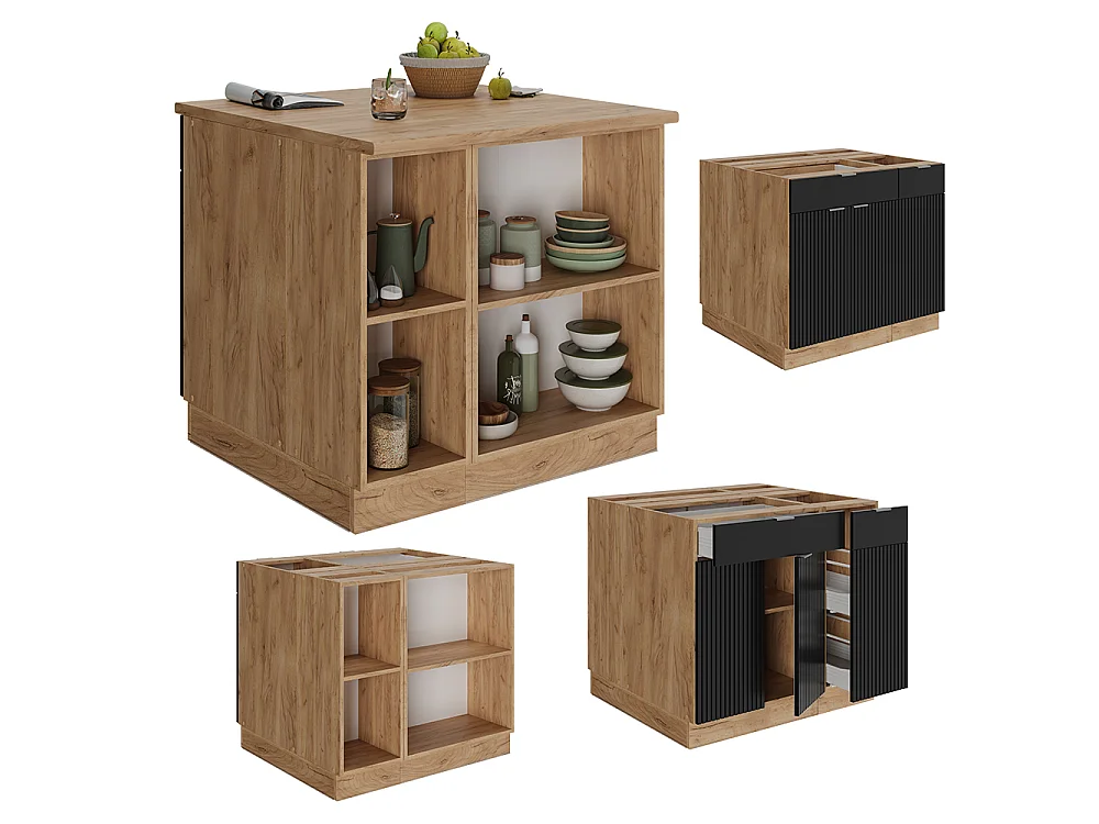 Îlot de cuisine noir rayé 90x60x82 fame-line