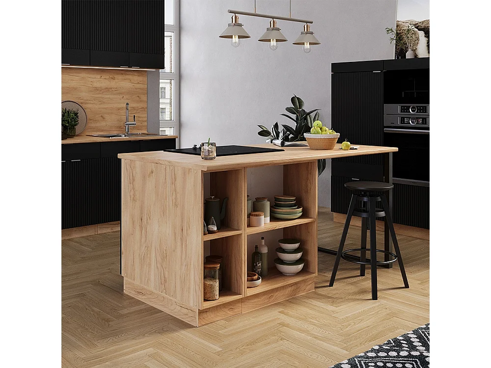 Îlot de cuisine noir rayé 90x60x82 fame-line