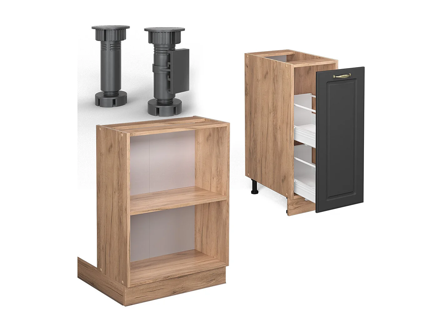 Îlot de cuisine anthracite campagne/chêne doré 90x60x82 fame-line