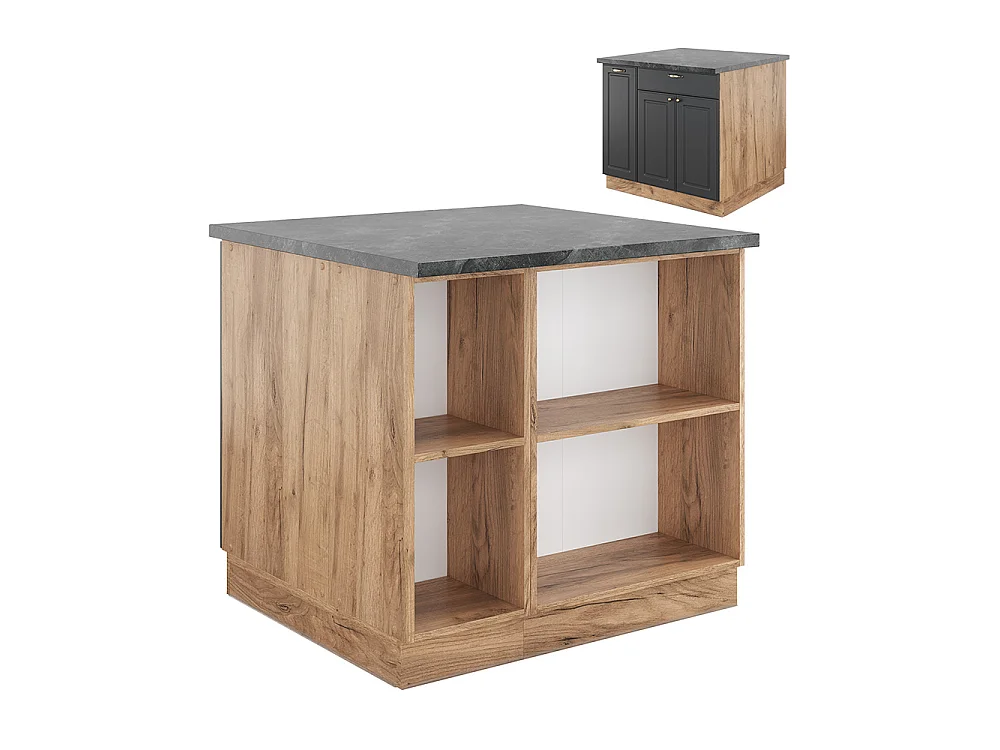 Îlot de cuisine anthracite campagne/chêne doré 90x60x82 fame-line
