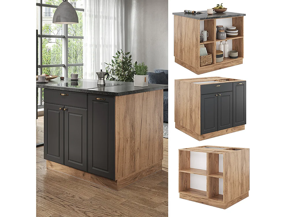 Îlot de cuisine anthracite campagne/chêne doré 90x60x82 fame-line