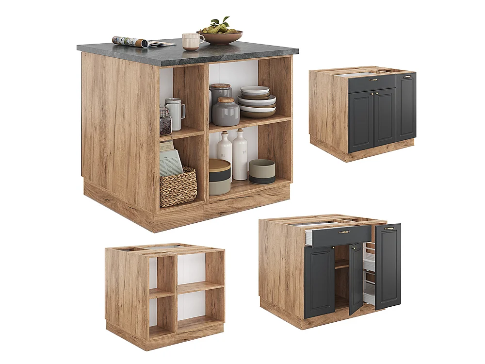 Îlot de cuisine anthracite campagne/chêne doré 90x60x82 fame-line