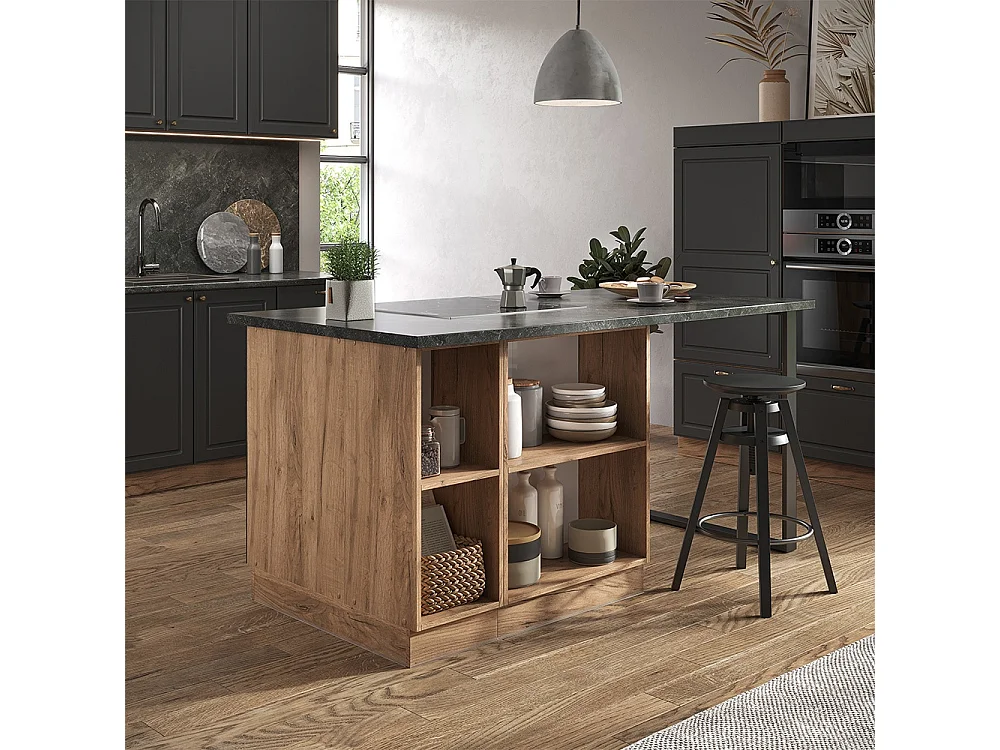 Îlot de cuisine anthracite campagne/chêne doré 90x60x82 fame-line