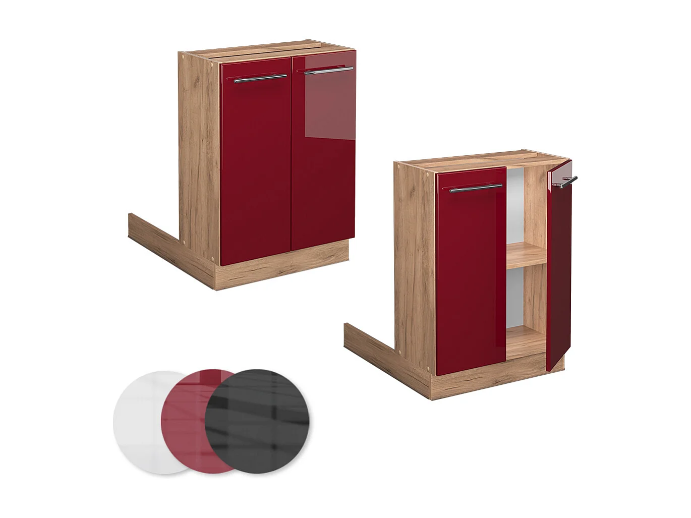 Îlot de cuisine rouge bordeaux haute brillance 60x30x82 fame-line