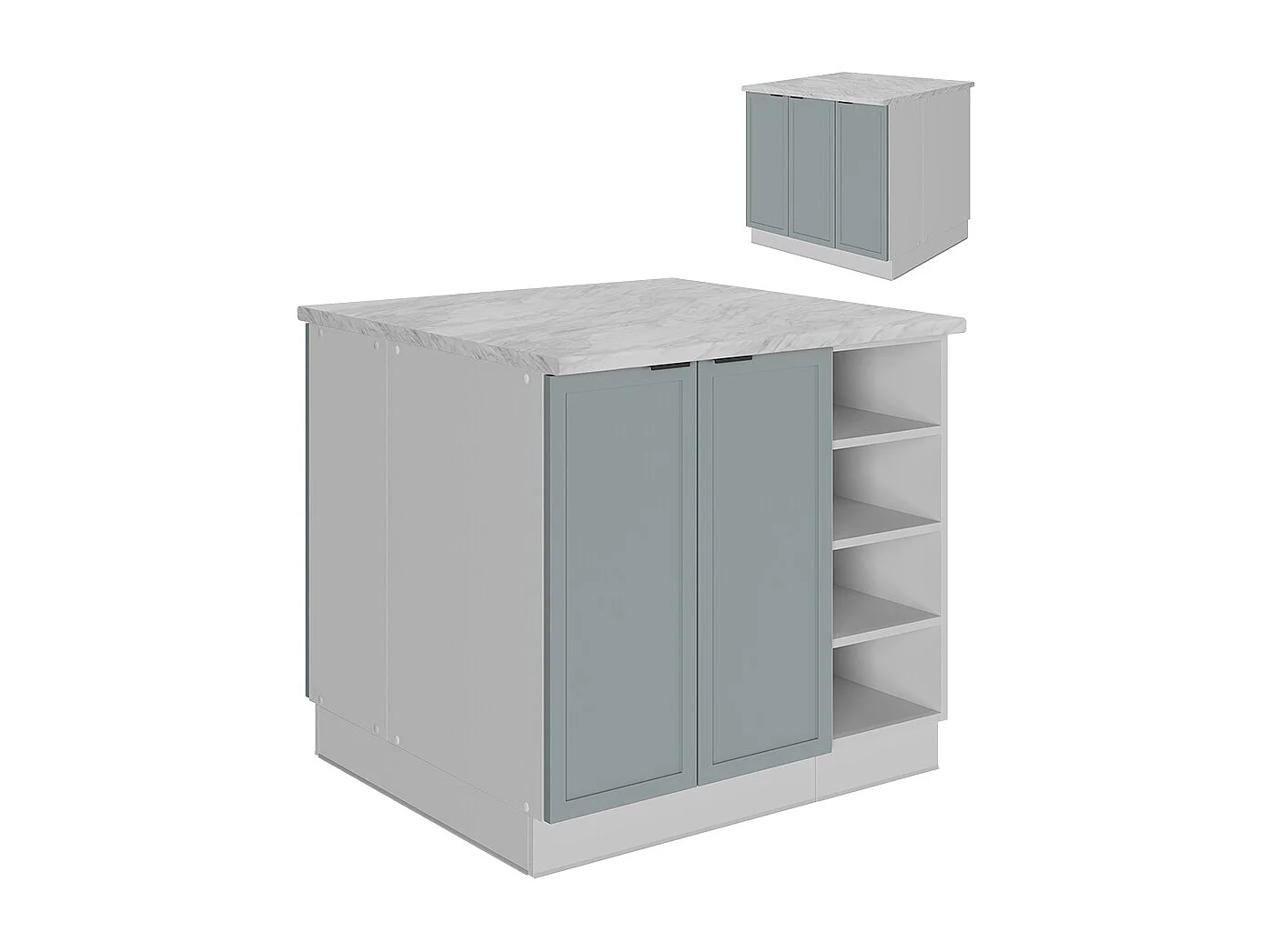 Armário de cozinha com ilha azul acinzentado claro 90x60x82 fame-line