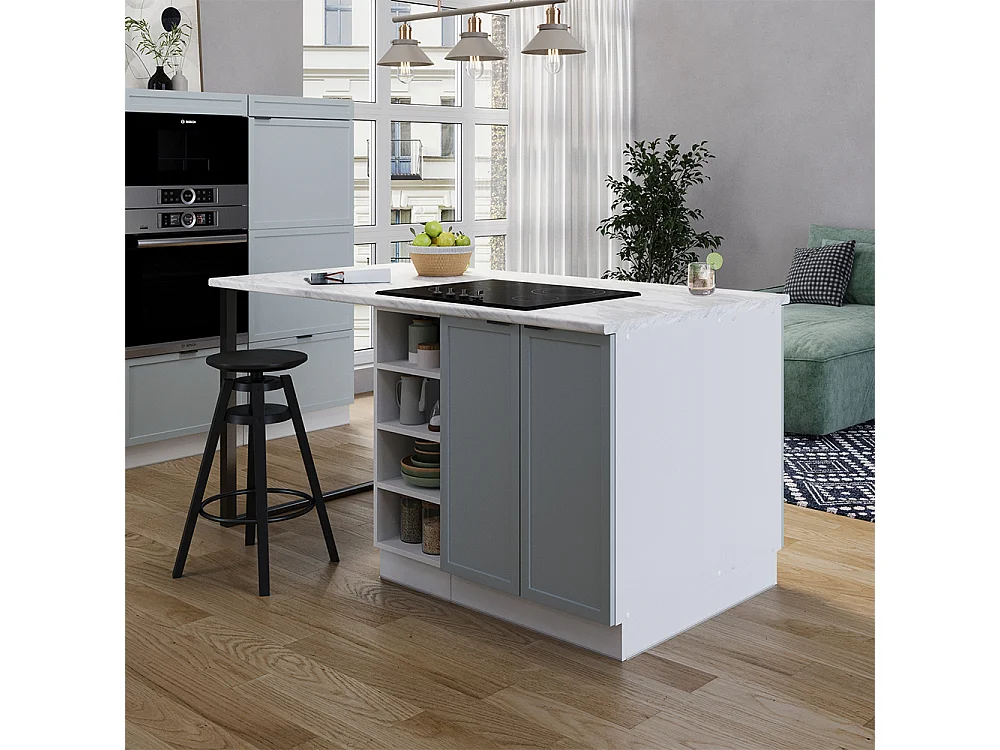 Armário de cozinha com ilha azul acinzentado claro 90x60x82 fame-line