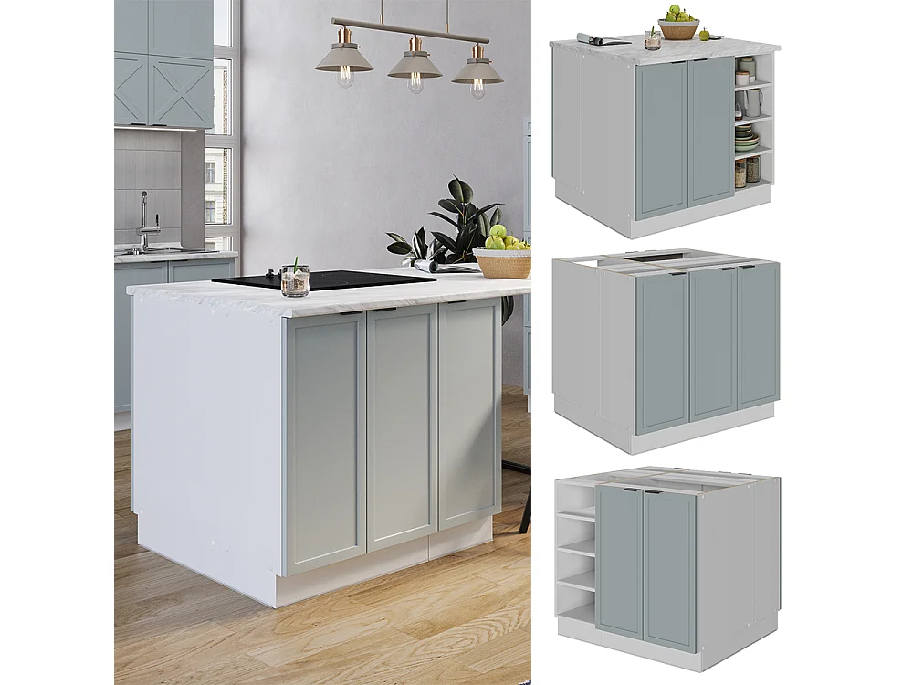 Îlot de cuisine bleu clair-gris 90x60x82 fame-line