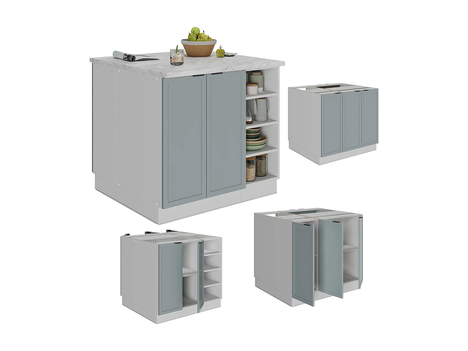 Îlot de cuisine bleu clair-gris 90x60x82 fame-line