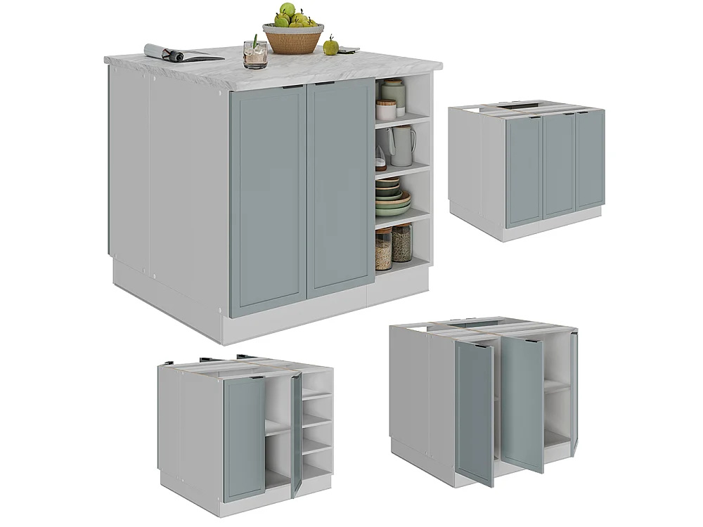 Îlot de cuisine bleu clair-gris 90x60x82 fame-line