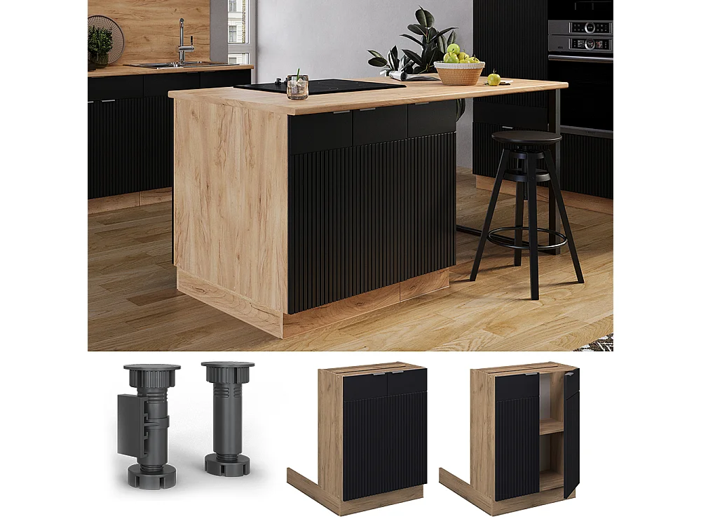 Îlot de cuisine noir rayé 60x30x82 fame-line