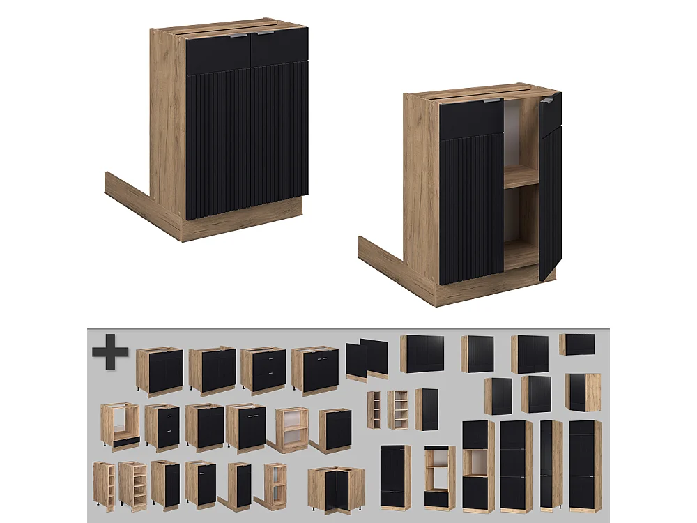 Îlot de cuisine noir rayé 60x30x82 fame-line