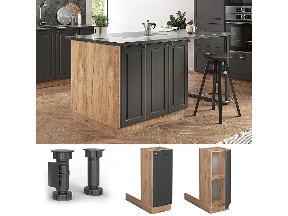 Îlot de cuisine anthracite-or 30x70x82 fame-line