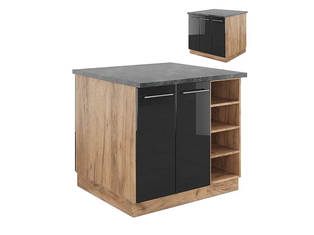 Îlot de cuisine anthracite brillant/chêne doré 90x60x82 fame-line
