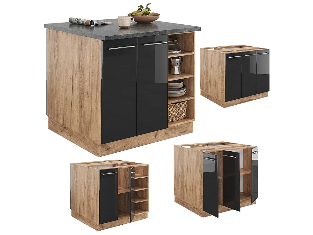 Îlot de cuisine anthracite brillant/chêne doré 90x60x82 fame-line