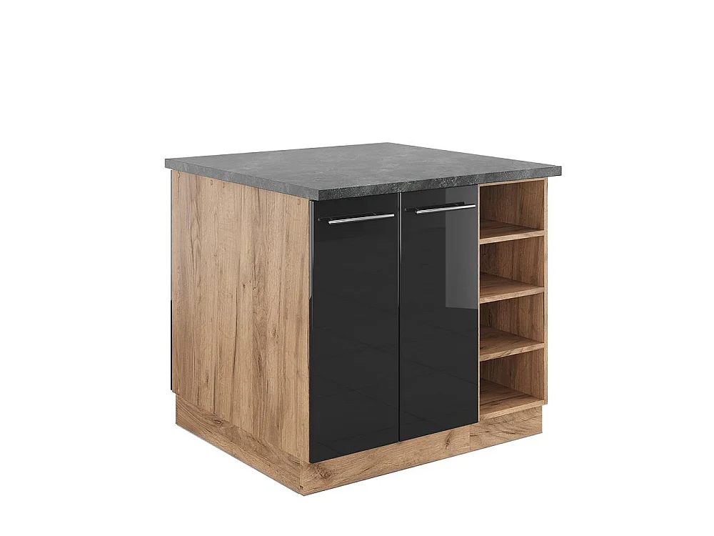 Îlot de cuisine anthracite brillant/chêne doré 90x60x82 fame-line
