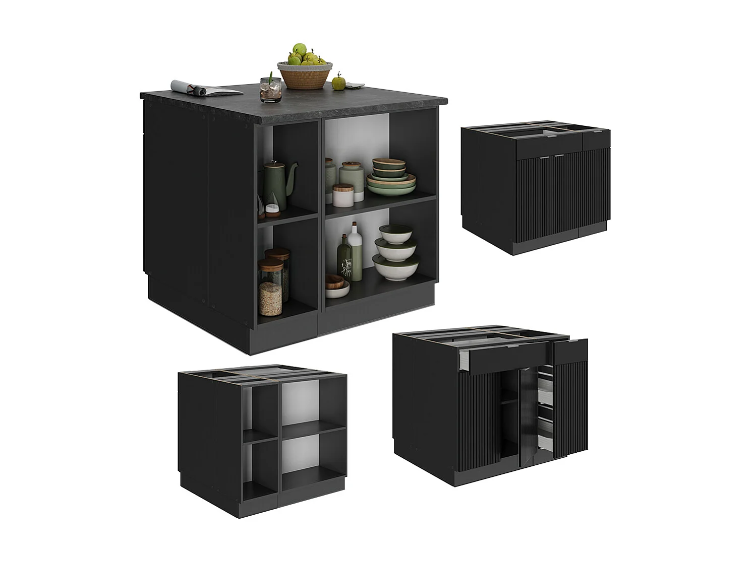 Îlot de cuisine noir rayé 90x60x82 fame-line