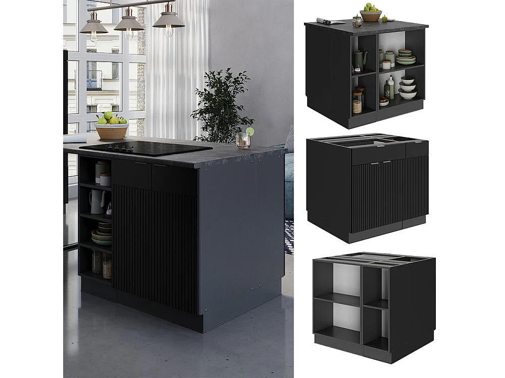 Îlot de cuisine noir rayé 90x60x82 fame-line