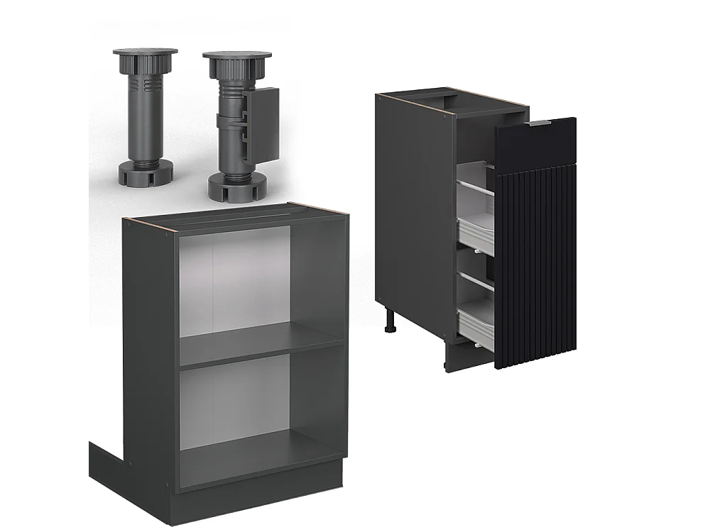 Îlot de cuisine noir rayé 90x60x82 fame-line