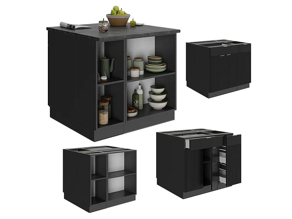 Îlot de cuisine noir rayé 90x60x82 fame-line