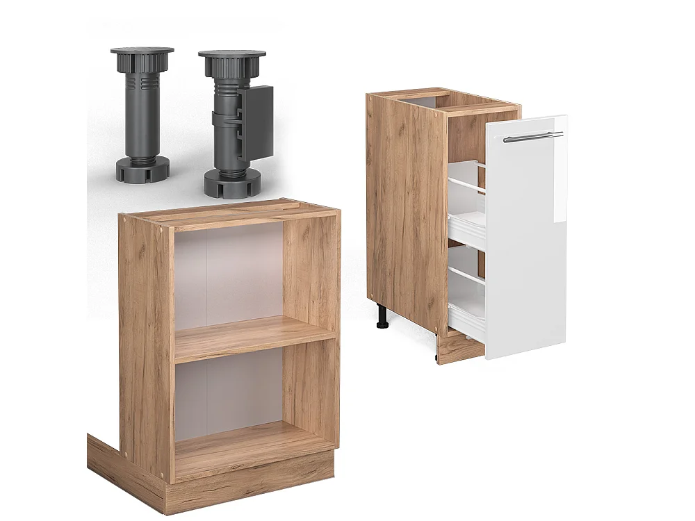 Îlot de cuisine blanc brillant/chêne doré 90x60x82 fame-line