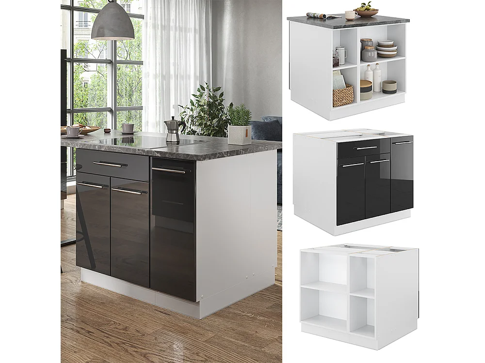 Keukeneiland antraciet hoogglans/wit 90x60x82 fame-line