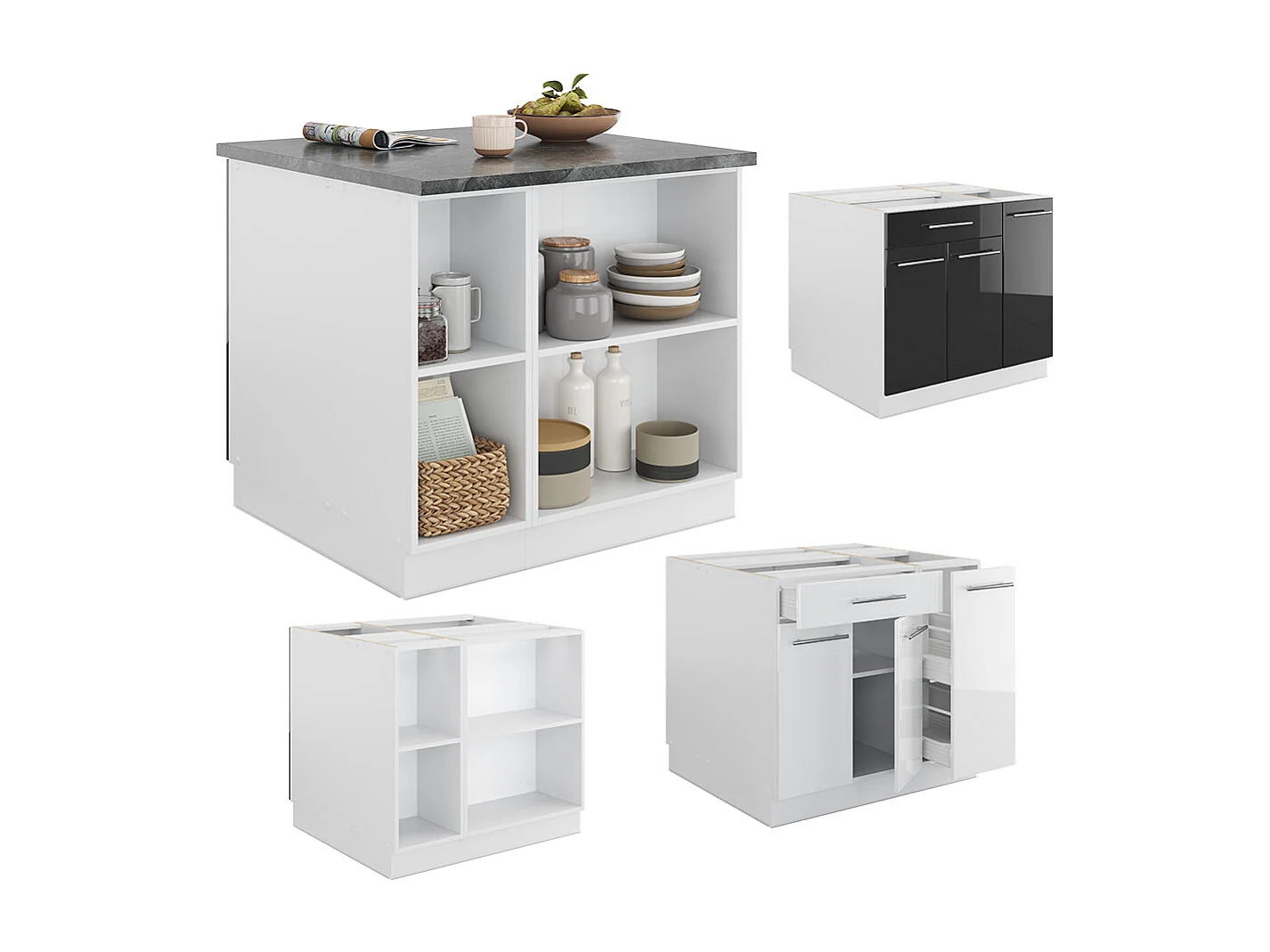 Keukeneiland antraciet hoogglans/wit 90x60x82 fame-line