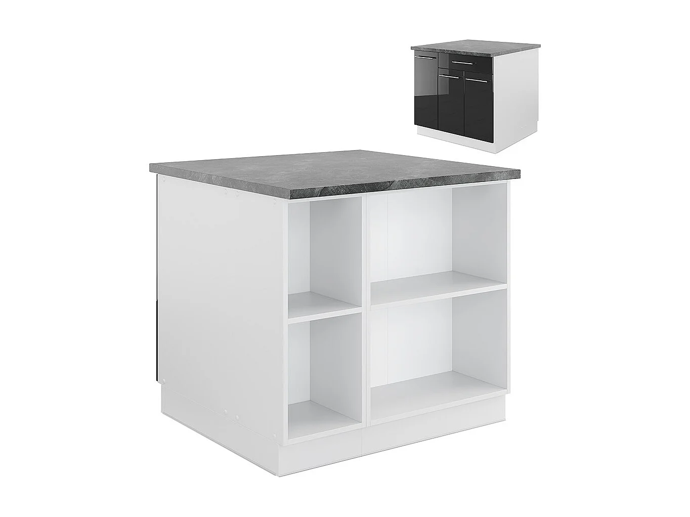 Îlot de cuisine anthracite brillant/blanc 90x60x82 fame-line
