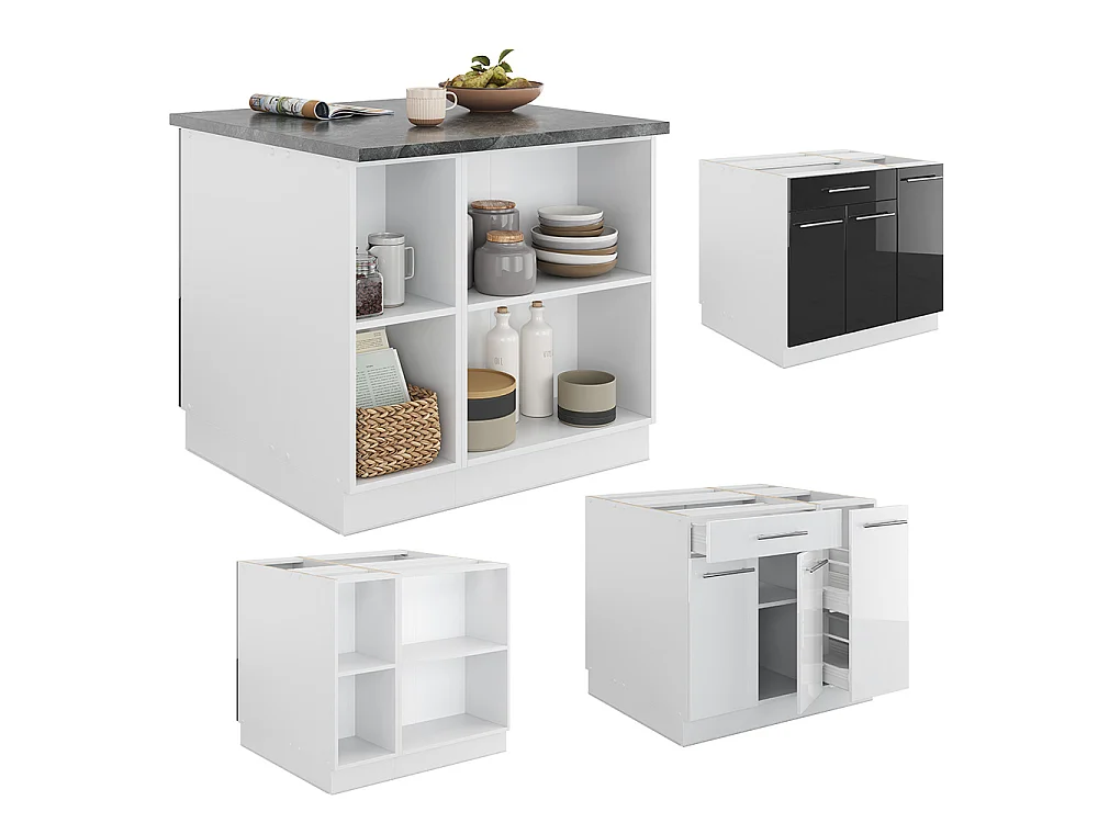 Isla de cocina antracita brillo intenso/blanco 90x60x82 fame-line