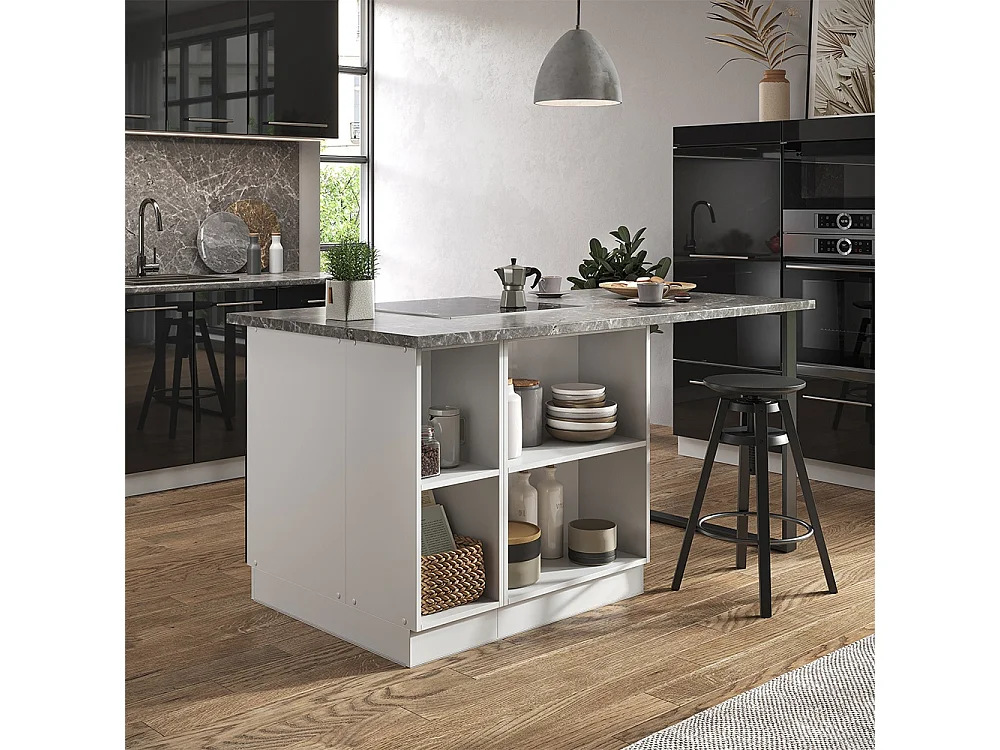 Kitchen island anthracite high gloss / white 90x60x82 fame-line