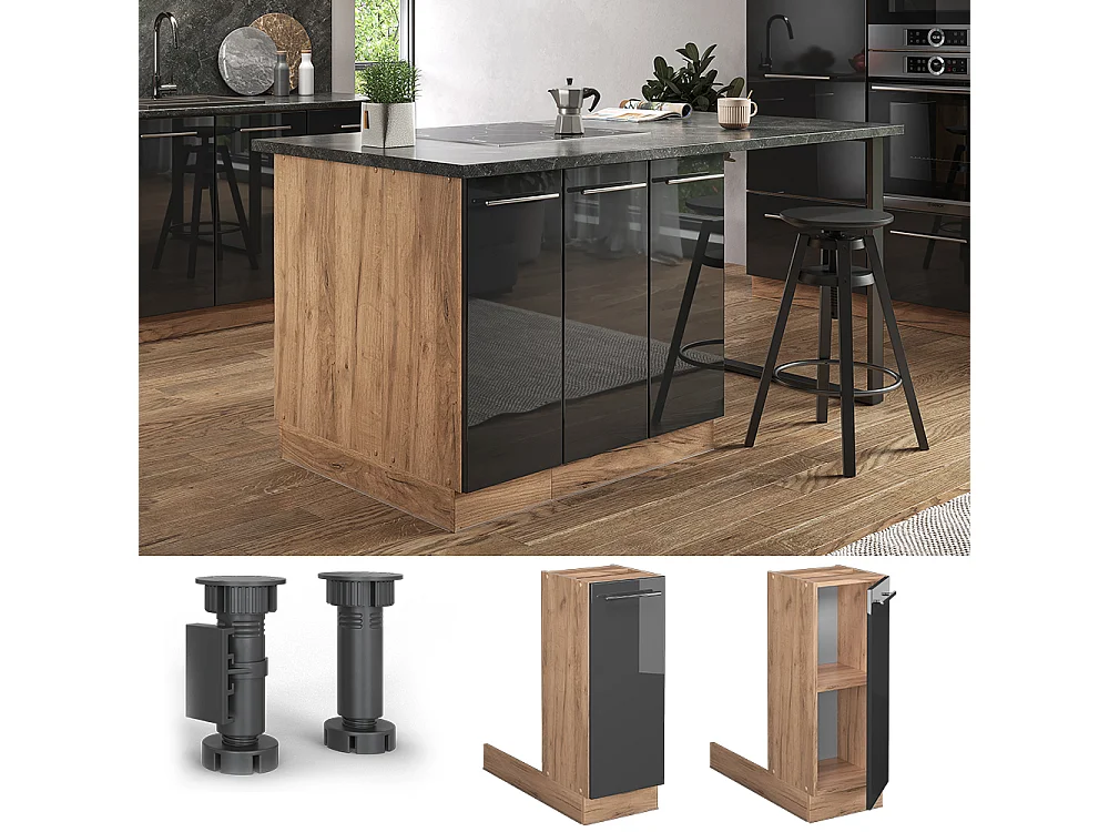 Îlot de cuisine anthracite haute brillance 30x70x82 fame-line