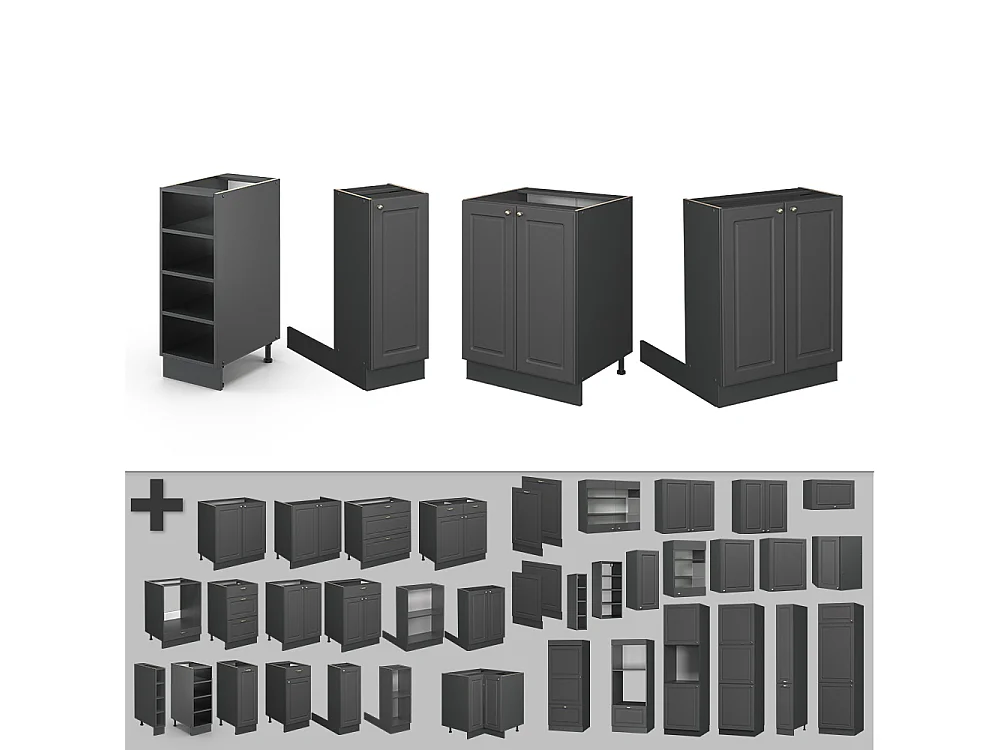 Îlot de cuisine anthrazit-gold landhaus 90x60x82 fame-line