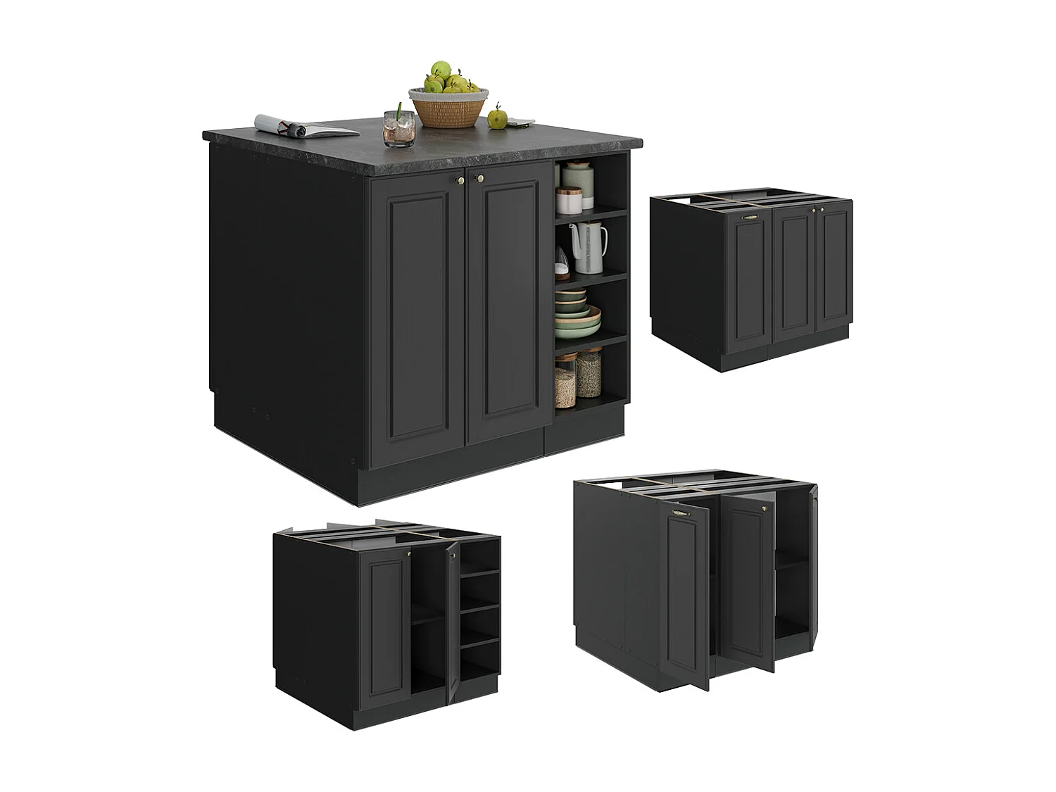 Îlot de cuisine anthrazit-gold landhaus 90x60x82 fame-line