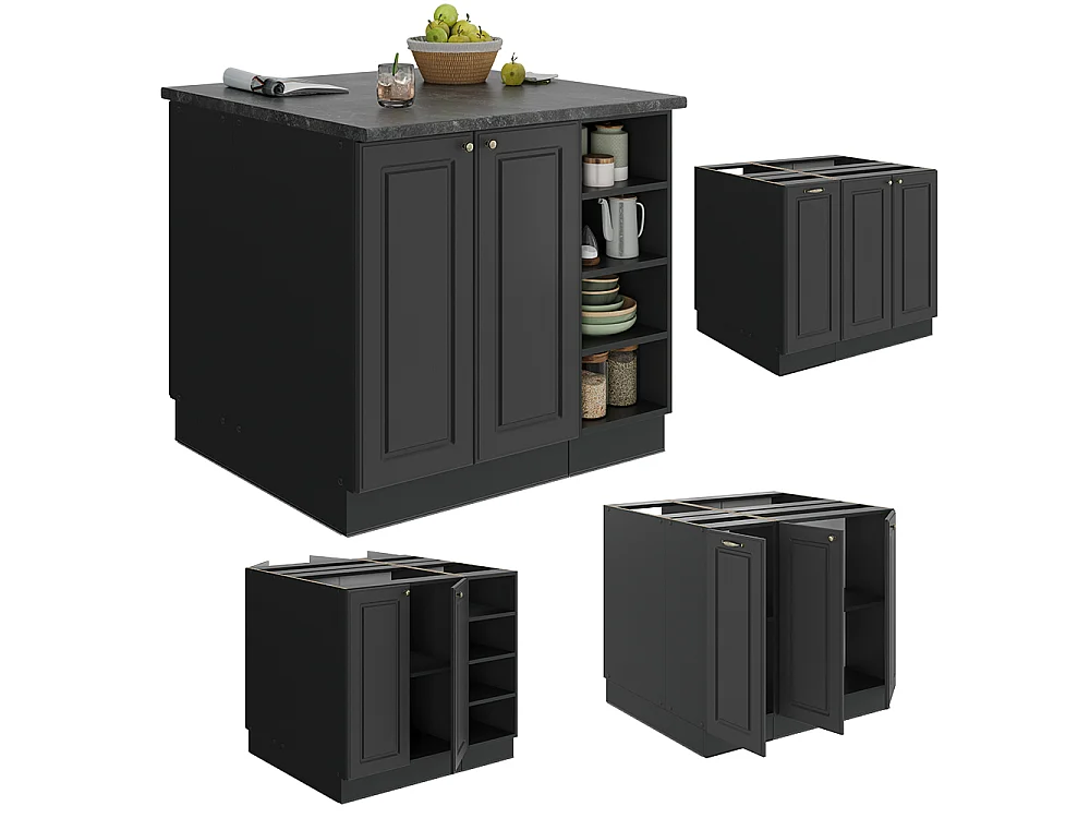 Îlot de cuisine anthrazit-gold landhaus 90x60x82 fame-line