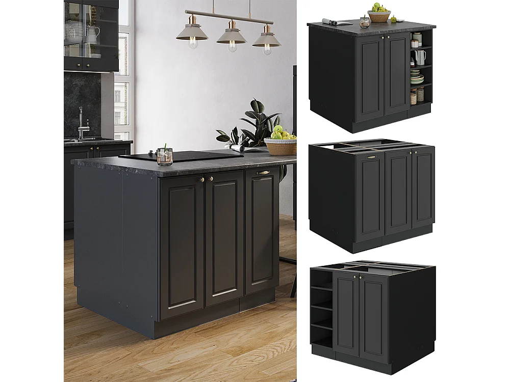 Îlot de cuisine anthrazit-gold landhaus 90x60x82 fame-line