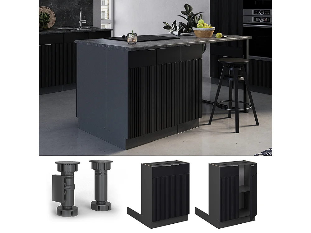 Îlot de cuisine noir rayé 60x70x82 fame-line