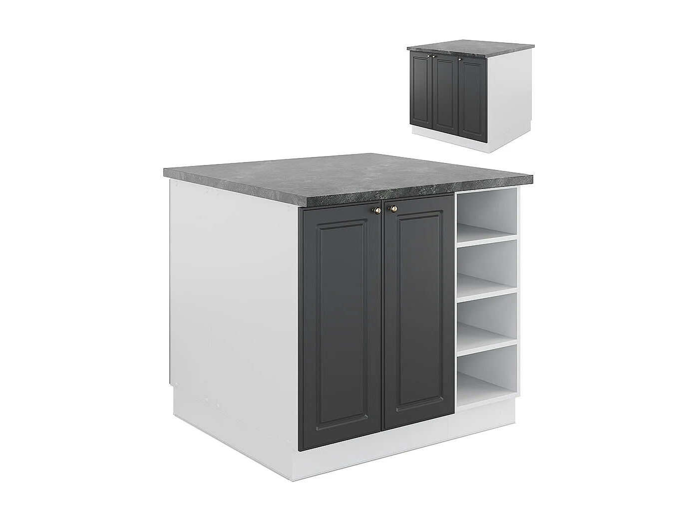 Îlot de cuisine anthracite-or/blanc 90x60x82 fame-line