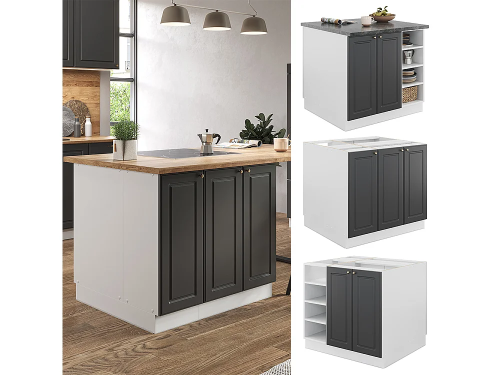 Îlot de cuisine anthracite-or/blanc 90x60x82 fame-line