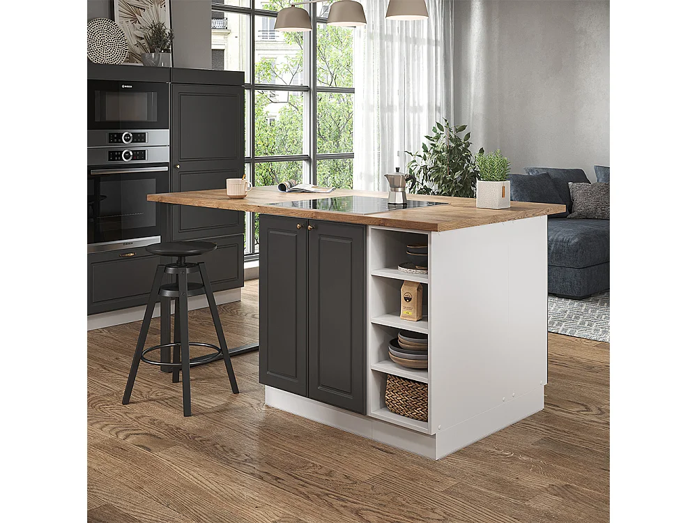 Îlot de cuisine anthracite-or/blanc 90x60x82 fame-line
