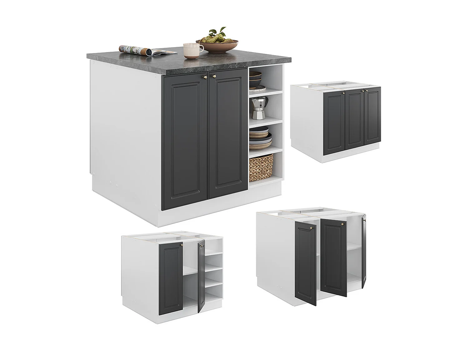 Îlot de cuisine anthracite-or/blanc 90x60x82 fame-line