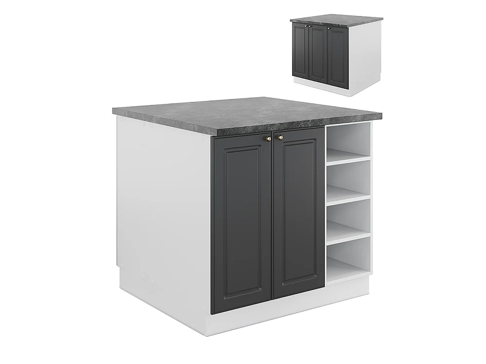 Îlot de cuisine anthracite-or/blanc 90x60x82 fame-line