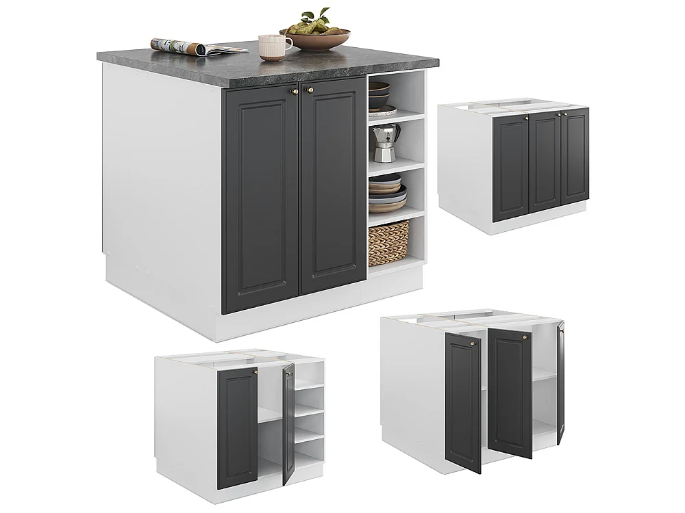 Îlot de cuisine anthracite-or/blanc 90x60x82 fame-line