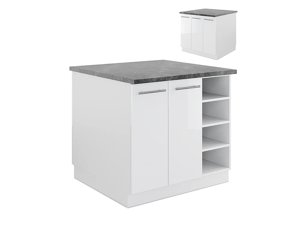 Îlot de cuisine blanc brillant/blanc 90x60x82 fame-line