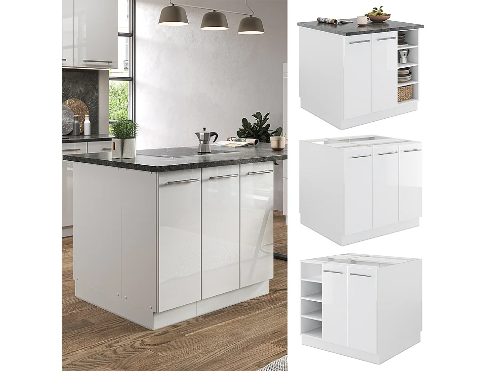 Îlot de cuisine blanc brillant/blanc 90x60x82 fame-line