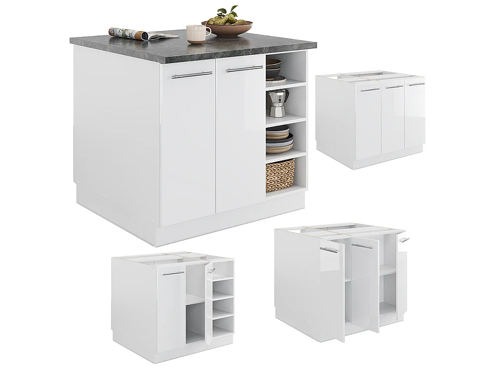 Îlot de cuisine blanc brillant/blanc 90x60x82 fame-line