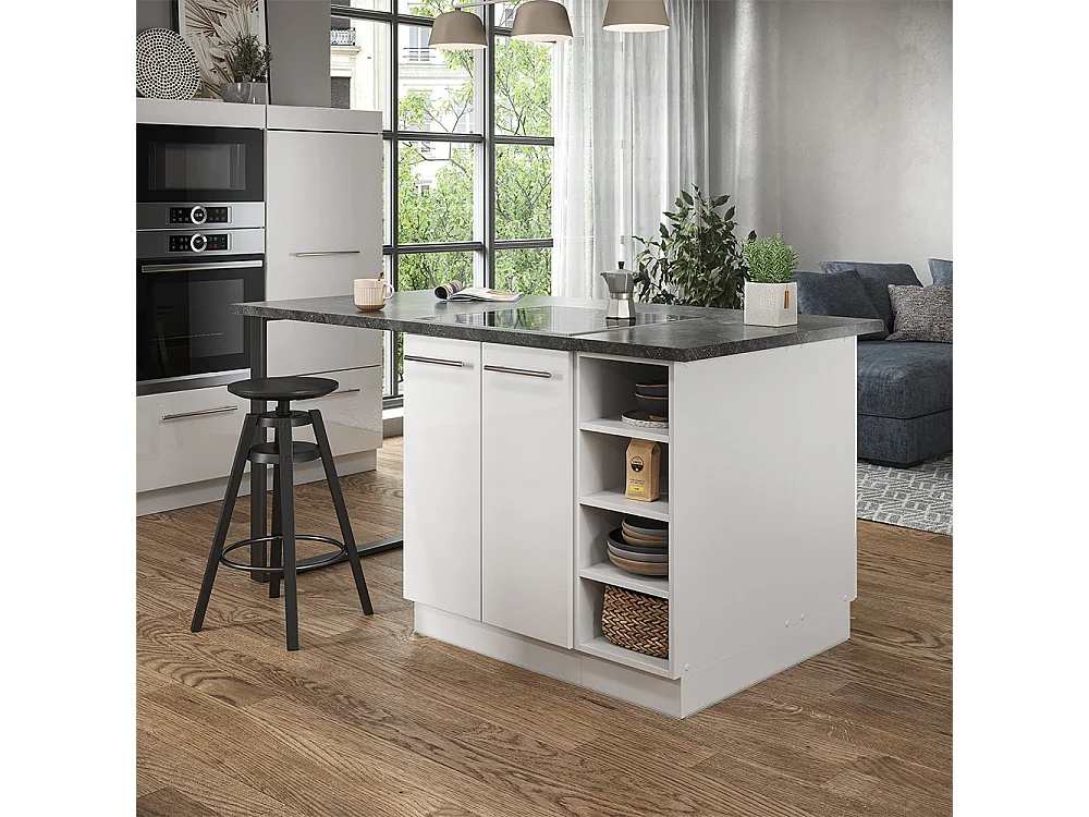 Îlot de cuisine blanc brillant/blanc 90x60x82 fame-line