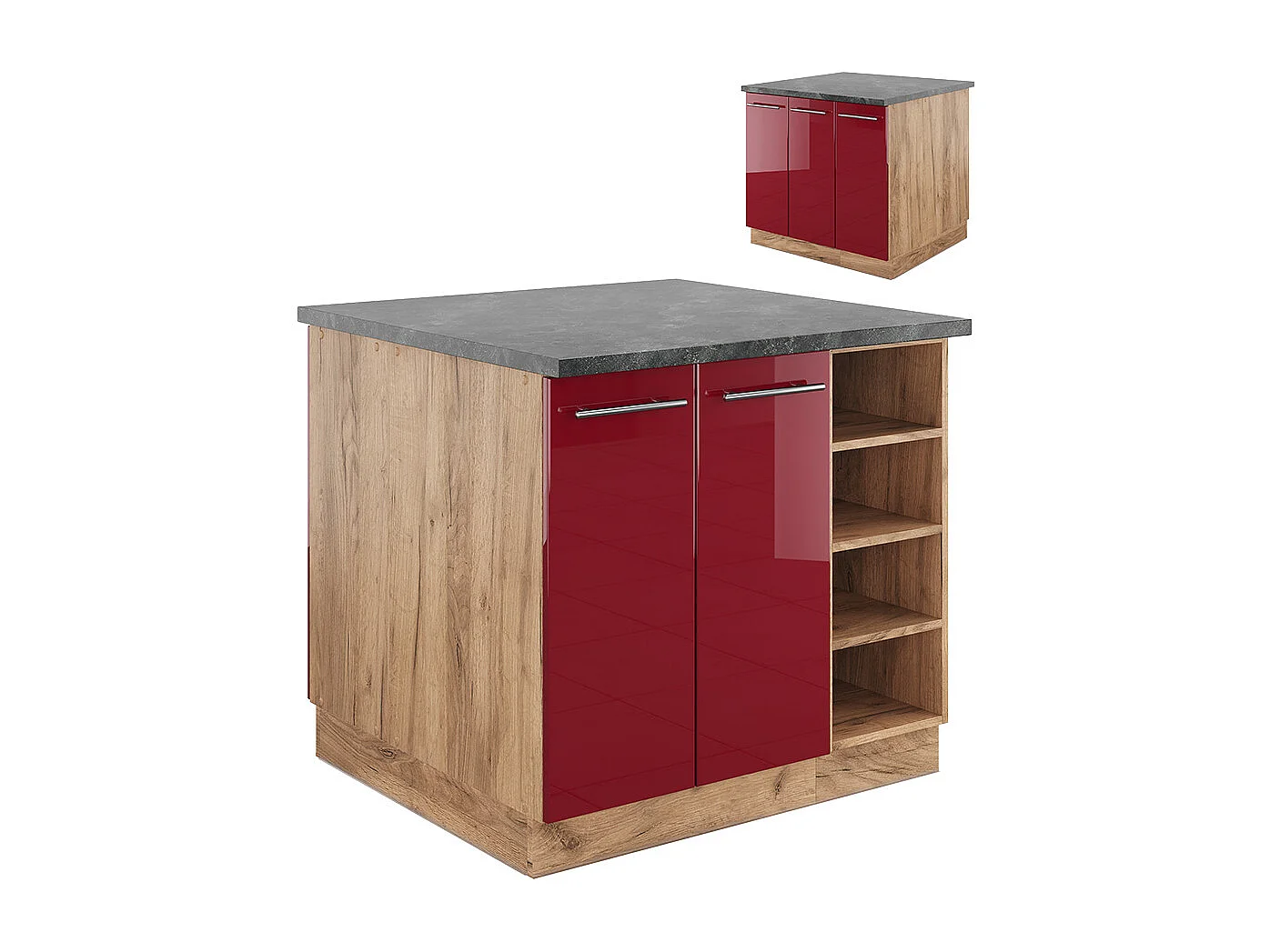 Îlot de cuisine bordeaux brillant/chêne doré 90x60x82 fame-line